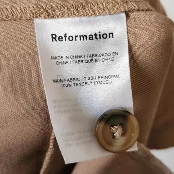 Reformation Mason High Waisted Wide Leg Trouser Pants in Khaki